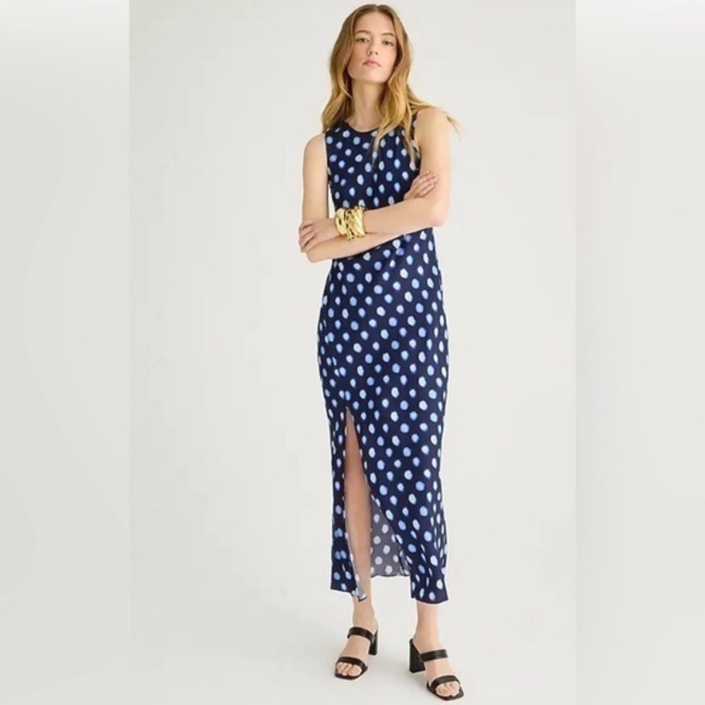 NWT J Crew Dress High Neck Slip Midi in Dot Drapey Cupro